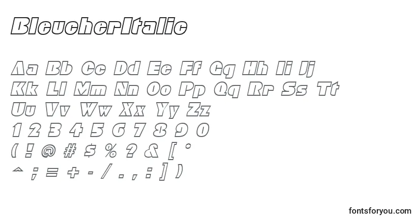 Schriftart BleucherItalic – Alphabet, Zahlen, spezielle Symbole