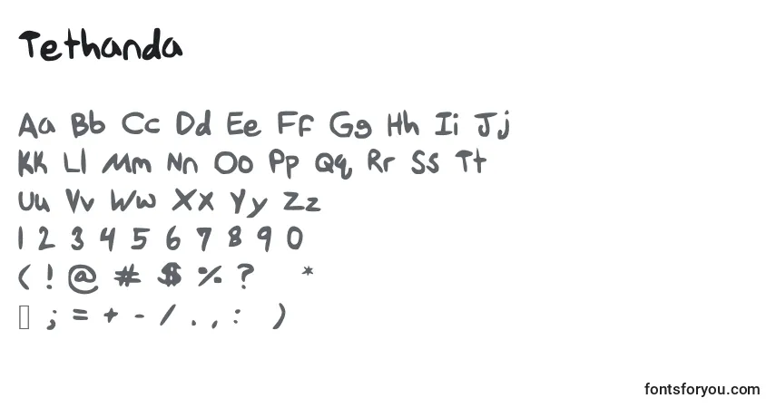 Schriftart Tethanda – Alphabet, Zahlen, spezielle Symbole