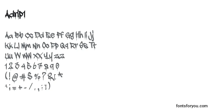 A fonte Adrip1 – alfabeto, números, caracteres especiais