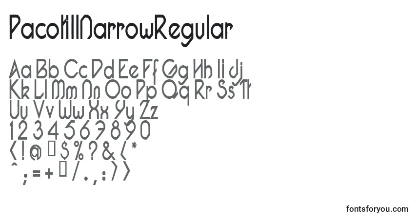 PacotillNarrowRegular-fontti – aakkoset, numerot, erikoismerkit