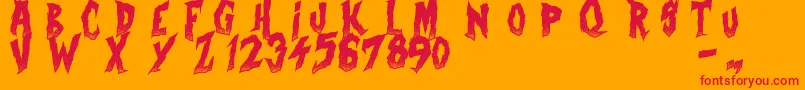 Fonte CurseOfTheZombie – fontes vermelhas em um fundo laranja
