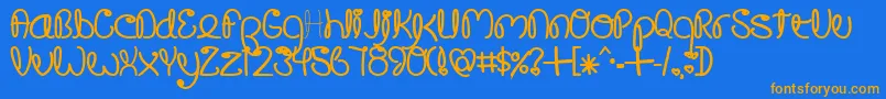 フォントCrusogs – オレンジ色の文字が青い背景にあります。