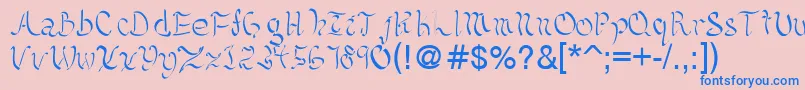 Fonte Kelliciahandwriting – fontes azuis em um fundo rosa