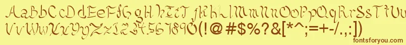 Fonte Kelliciahandwriting – fontes marrons em um fundo amarelo