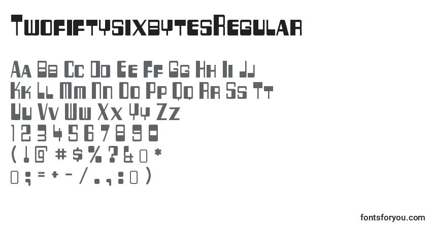 A fonte TwofiftysixbytesRegular – alfabeto, números, caracteres especiais