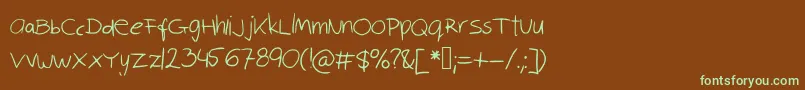 フォントRobinscript – 緑色の文字が茶色の背景にあります。