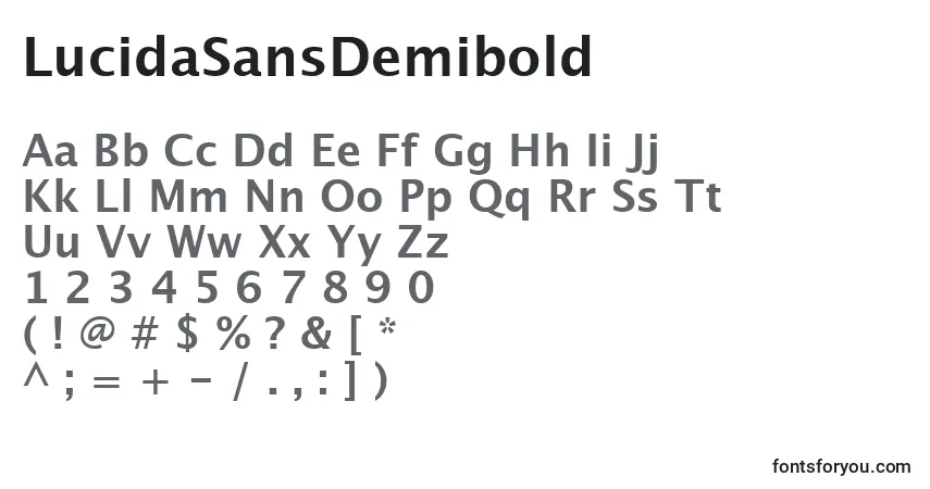 A fonte LucidaSansDemibold – alfabeto, números, caracteres especiais