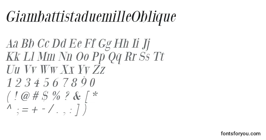 Czcionka GiambattistaduemilleOblique – alfabet, cyfry, specjalne znaki