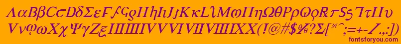 AchillesItalic-Schriftart – Violette Schriften auf orangefarbenem Hintergrund