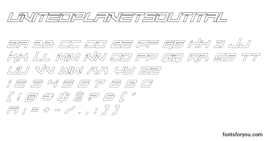 Czcionka Unitedplanetsoutital – alfabet, cyfry, specjalne znaki