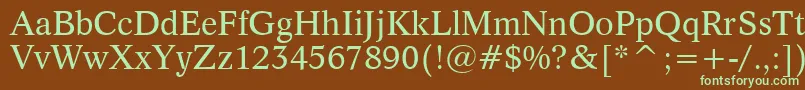 フォントDutch809Bt – 緑色の文字が茶色の背景にあります。