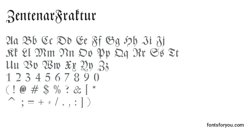A fonte ZentenarFraktur – alfabeto, números, caracteres especiais