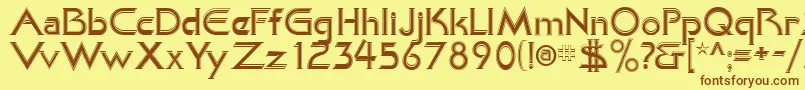 フォントKhanAlreadyfilled – 茶色の文字が黄色の背景にあります。