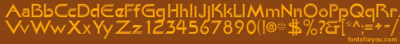 フォントKhanAlreadyfilled – オレンジ色の文字が茶色の背景にあります。