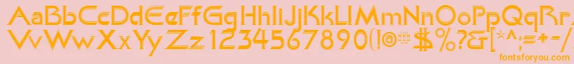 フォントKhanAlreadyfilled – オレンジの文字がピンクの背景にあります。