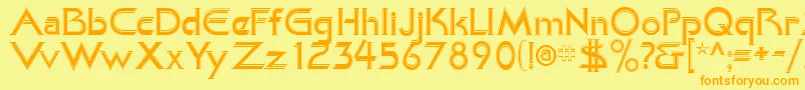 フォントKhanAlreadyfilled – オレンジの文字が黄色の背景にあります。