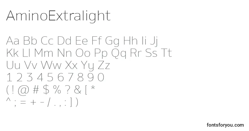 Schriftart AminoExtralight – Alphabet, Zahlen, spezielle Symbole