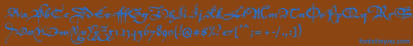 P22elizabethan-Schriftart – Blaue Schriften auf braunem Hintergrund