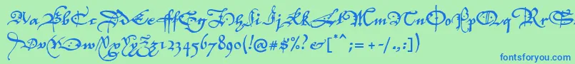フォントP22elizabethan – 青い文字は緑の背景です。