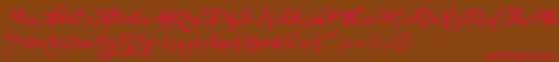 P22elizabethan-Schriftart – Rote Schriften auf braunem Hintergrund
