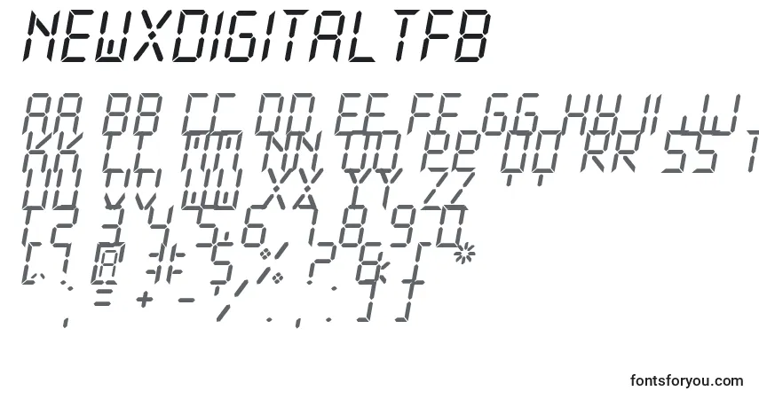 Czcionka NewXDigitalTfb – alfabet, cyfry, specjalne znaki