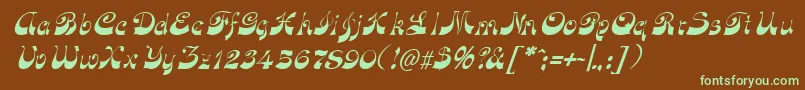 フォントFunkyfaceuprightItalic – 緑色の文字が茶色の背景にあります。
