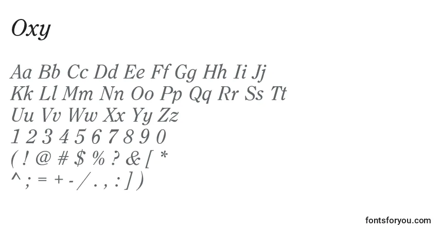 Шрифт Oxy – алфавит, цифры, специальные символы