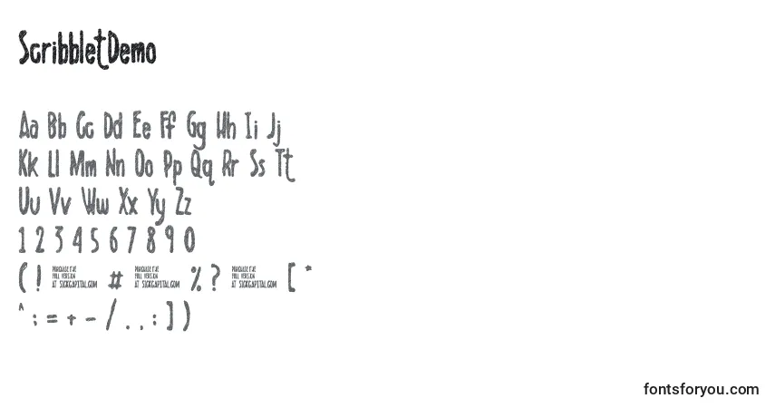 Шрифт ScribbletDemo – алфавит, цифры, специальные символы