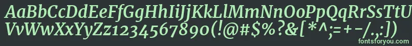 MerriweatherBolditalic-fontti – vihreät fontit mustalla taustalla