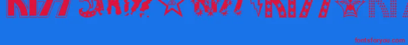 Theki-Schriftart – Rote Schriften auf blauem Hintergrund