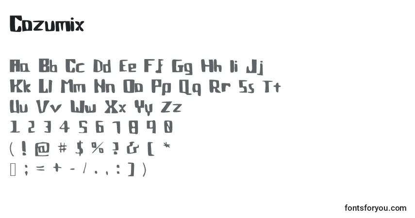A fonte Cozumix – alfabeto, números, caracteres especiais