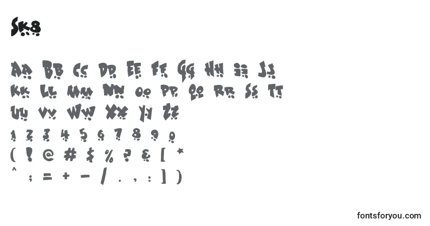 Czcionka Sk8 – alfabet, cyfry, specjalne znaki