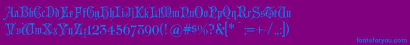 Grusskarten-fontti – siniset fontit violetilla taustalla