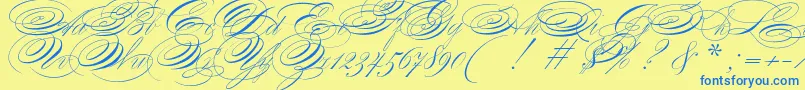 ZanerianTwo-Schriftart – Blaue Schriften auf gelbem Hintergrund