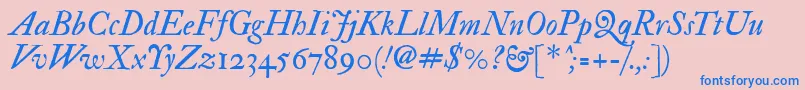 Imfedpit28p-Schriftart – Blaue Schriften auf rosa Hintergrund