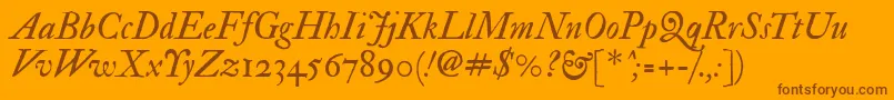 Imfedpit28p-Schriftart – Braune Schriften auf orangefarbenem Hintergrund
