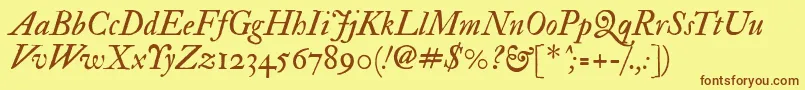 フォントImfedpit28p – 茶色の文字が黄色の背景にあります。