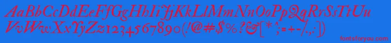 Imfedpit28p-Schriftart – Rote Schriften auf blauem Hintergrund