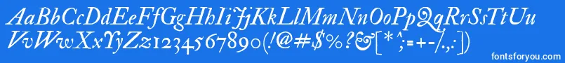 Imfedpit28p-Schriftart – Weiße Schriften auf blauem Hintergrund