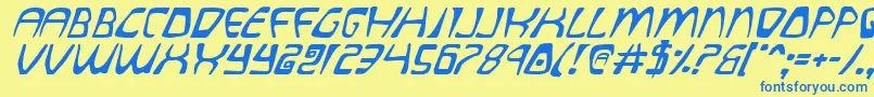 フォントQuatli – 青い文字が黄色の背景にあります。