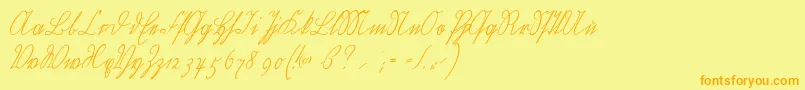 Wiegelkurrentmedium-Schriftart – Orangefarbene Schriften auf gelbem Hintergrund