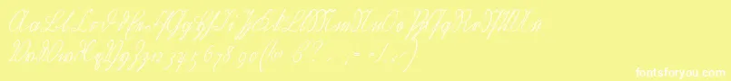 Wiegelkurrentmedium-Schriftart – Weiße Schriften auf gelbem Hintergrund