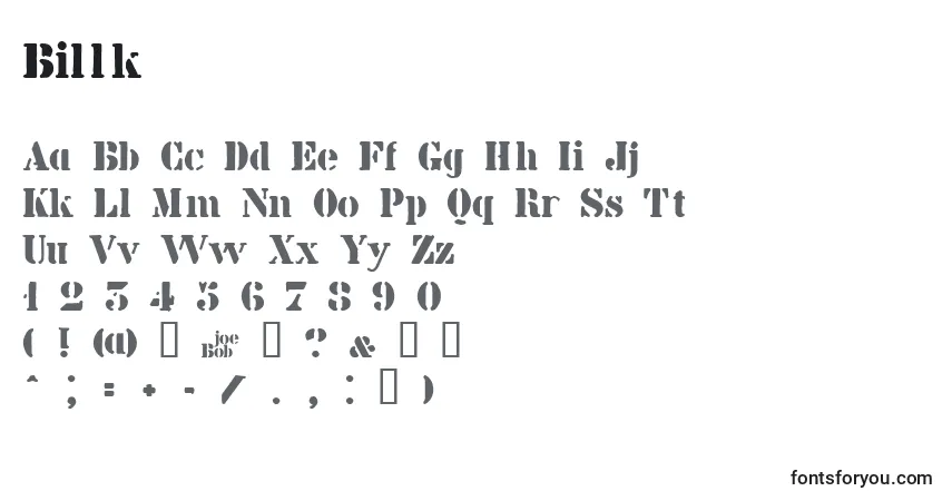 Schriftart Billk – Alphabet, Zahlen, spezielle Symbole