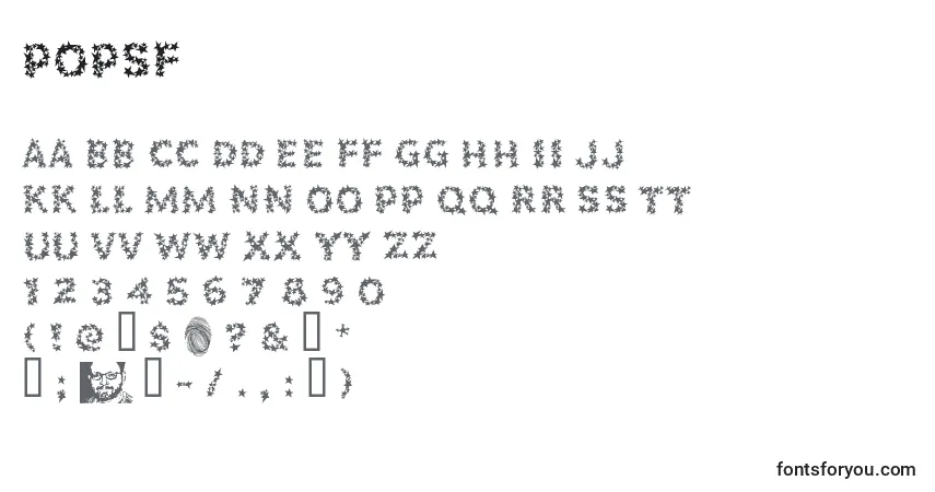 A fonte Popsf – alfabeto, números, caracteres especiais