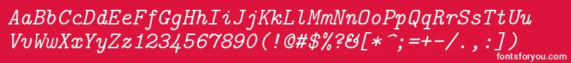 Шрифт Lmmono10Italic – белые шрифты на красном фоне