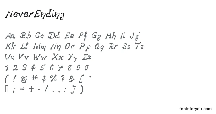 Czcionka NeverEnding – alfabet, cyfry, specjalne znaki