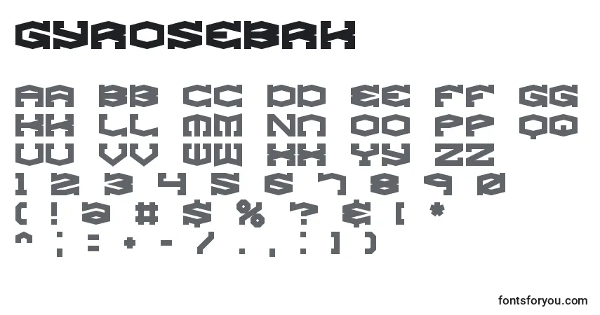A fonte GyroseBrk – alfabeto, números, caracteres especiais