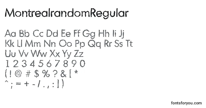 Czcionka MontrealrandomRegular – alfabet, cyfry, specjalne znaki