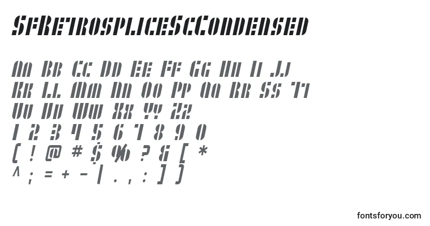 A fonte SfRetrospliceScCondensed – alfabeto, números, caracteres especiais
