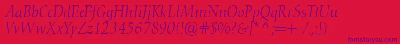 ConquistaLightSsiLightItalic Font – Purple Fonts on Red Background